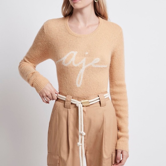 Aje Psychedelia Ribbed Sleeve Logo Jumper - M / Camel - Picture 6 of 13